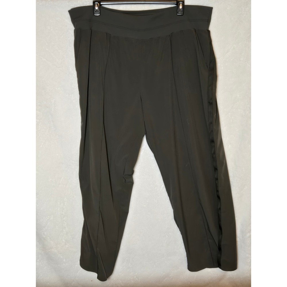 Athleta Womens 24 Nolita Wide Leg Pants Plus Olive Green Satin Stripe Tuxedo